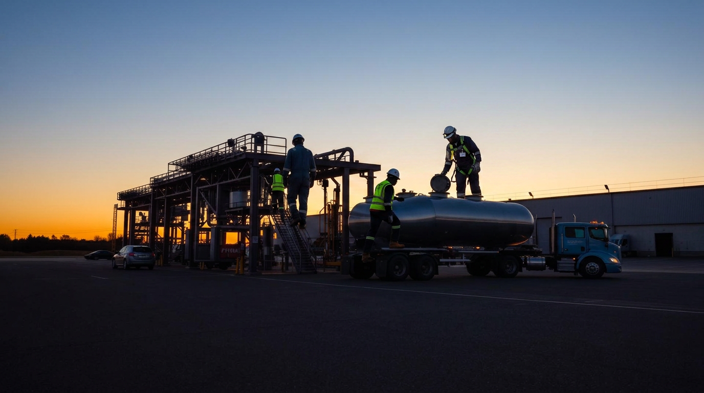 Depot loading gantry at golden hour